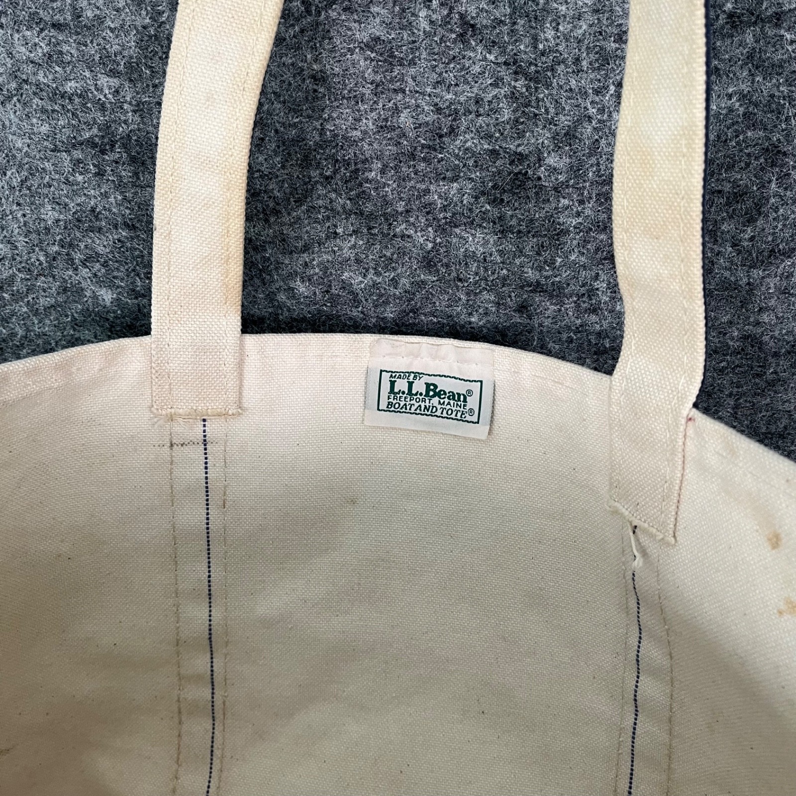 Vintage Boat & Tote Bag LL Bean USA Utility White Navy Outdoors Canvas Beach 80s