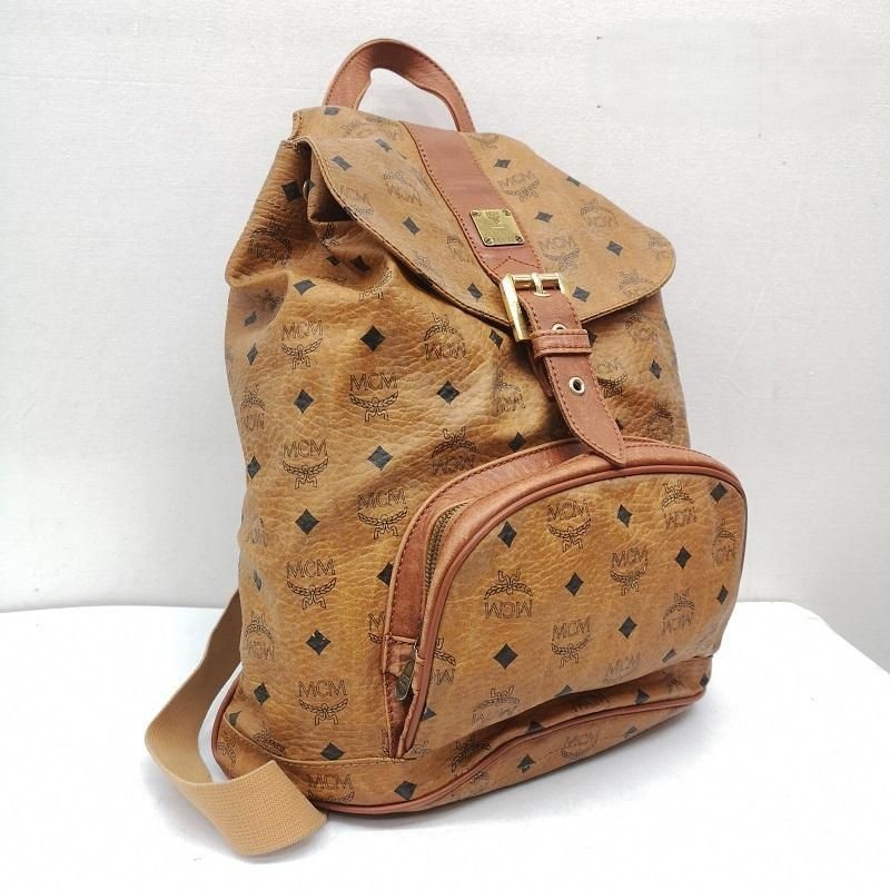 MCM Visetos Authentic Backpack Rucksack with Front Pocket Brown Monogram Men’s