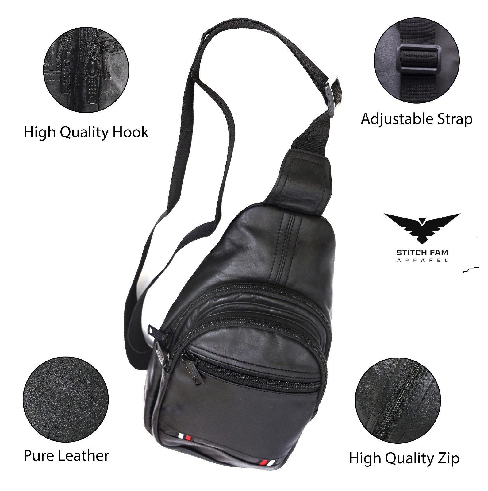 Men’s Crossbody Sling Chest Bags Genuine Sheepskin Leather Backpack Shoulder Bag