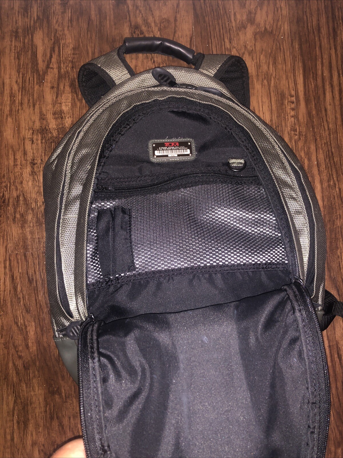 Tumi T2 Tech Backpack 513G Olive Green Appr 16x11x8 Ballistic Nylon & Leather B1