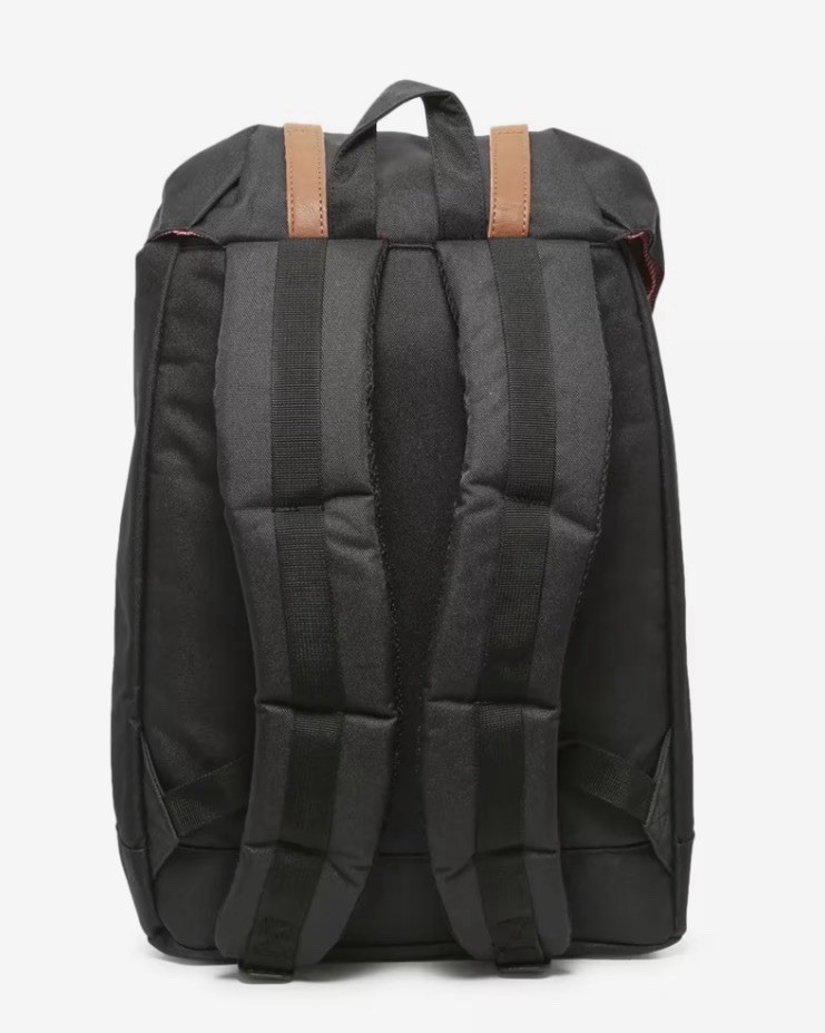 Herschel backpack Black With Brown Straps Red White Stripes Interior