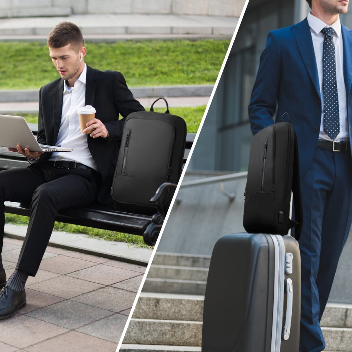 hk Backpack for Men Business Slim Backpack with USB Charger Computer Lightwei…