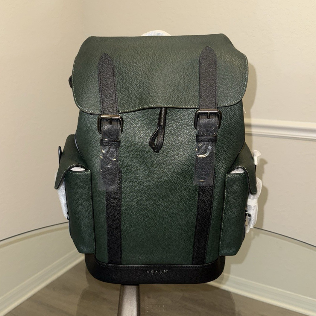 Coach Men’s Hudson Backpack Green Colorblock Stripe Drawstring Buckle Medium