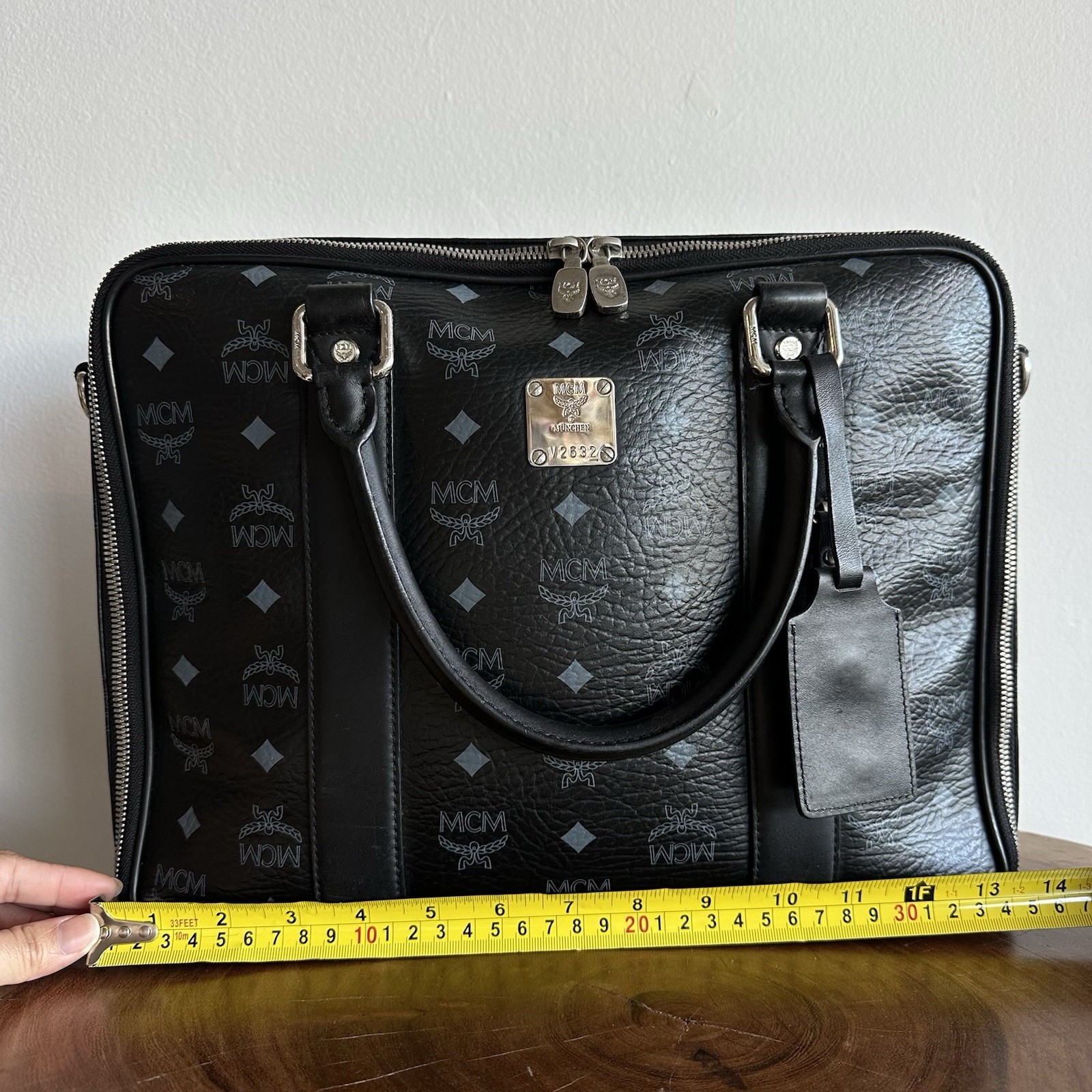 MCM Business Bag Messenger Laptop Document Bag Black Shoulder Bag Logo Print