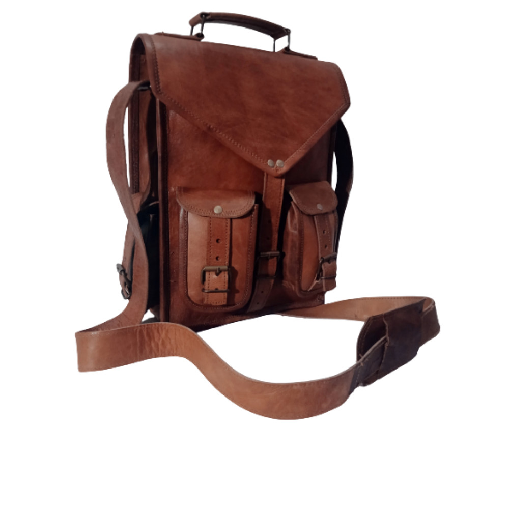 13” Brown Vintage Leather Backpack Laptop Messenger Bag Rucksack Sling for Men