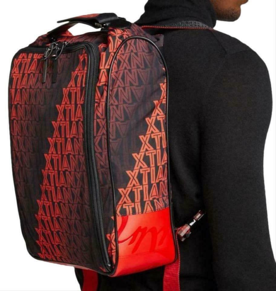 NWT Christian Louboutin Red Black Nylon Rectangular Logo Print Backpack