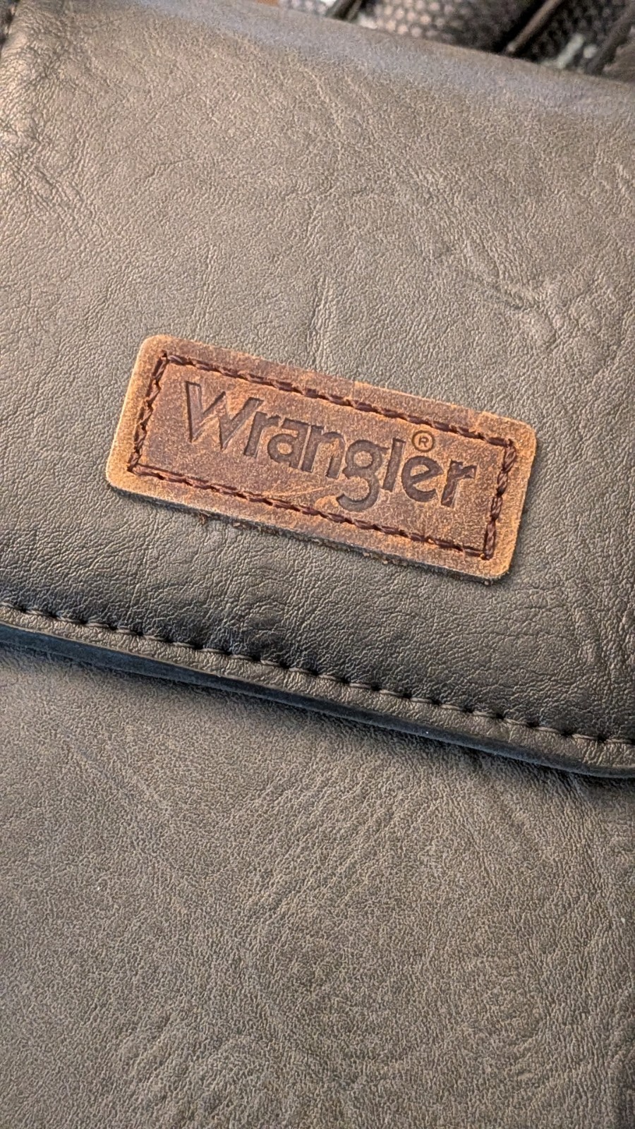 Wrangler Black Crossbody Bag, Zip & Snap Closure, Adjustable Strap, Pocket, Card