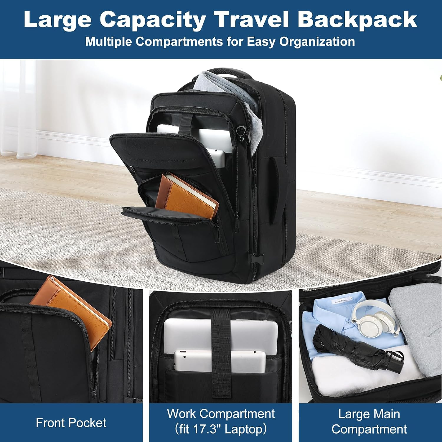 Travel Backpack,Carry on Backpack Expandable 40-50L with USB Cable Port,Fits 17.