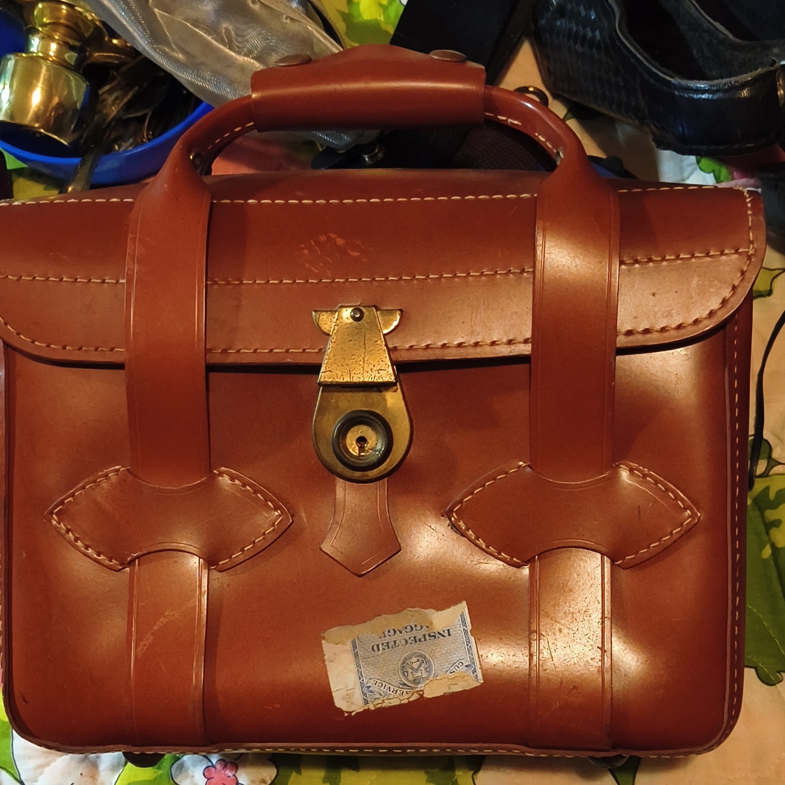 Neolite Brown Briefcase/Document Case Push Lock Top Handle Adj Strap Brass