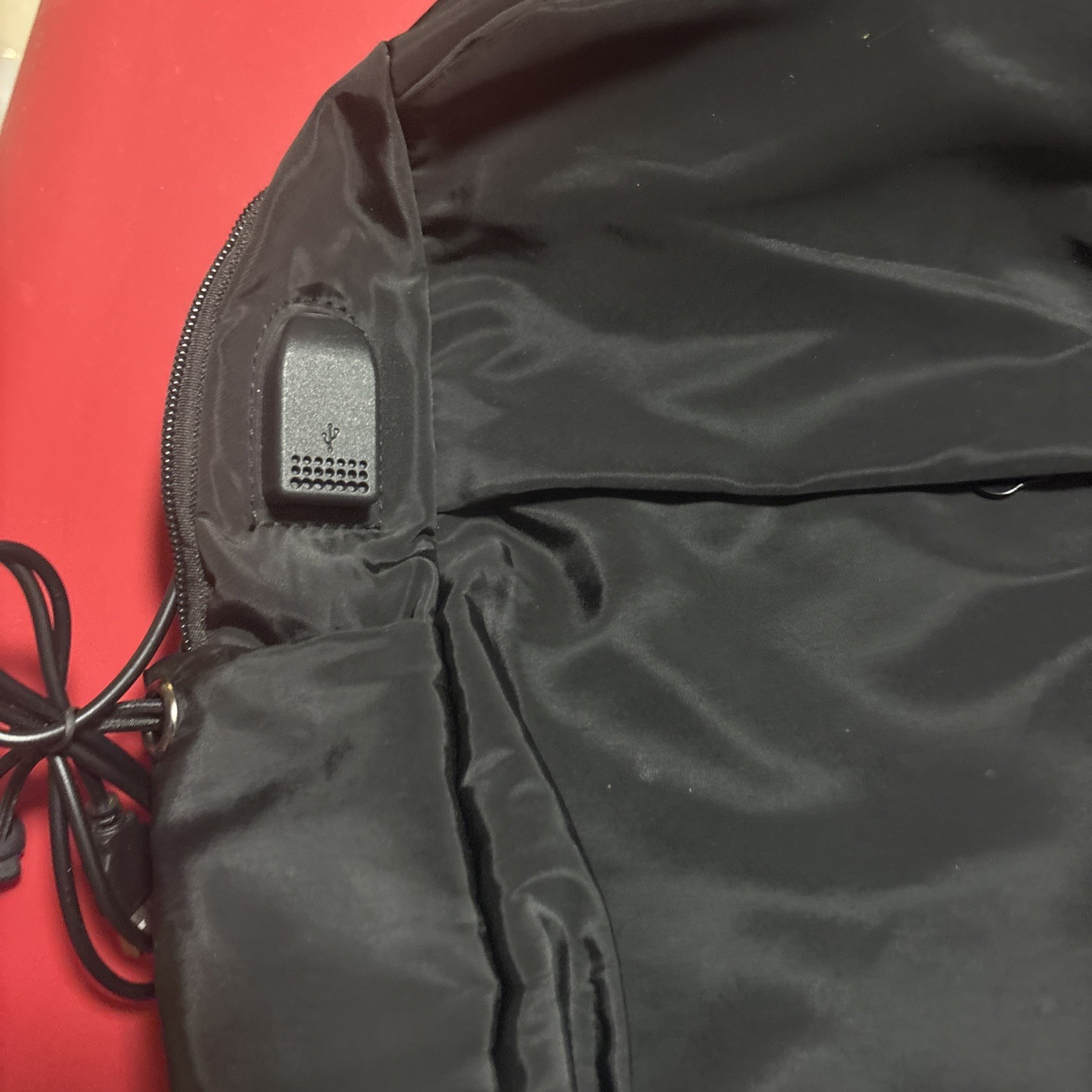 Black Nylon Backpack/Crossbody Bag, With Charging Cable, Lightweight,