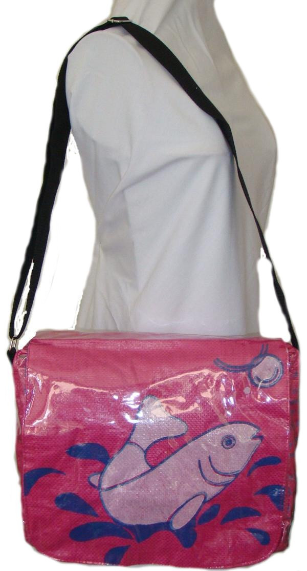 Fair Trade Recycled Deluxe Messenger Bags made in Cambodia from Fish Feed Bags