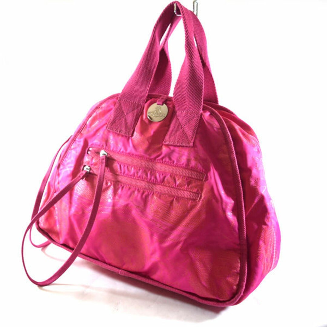 Vivienne Westwood Men’s Yasmin handbag Boston bag pink nylon canvas 36×28×17cm