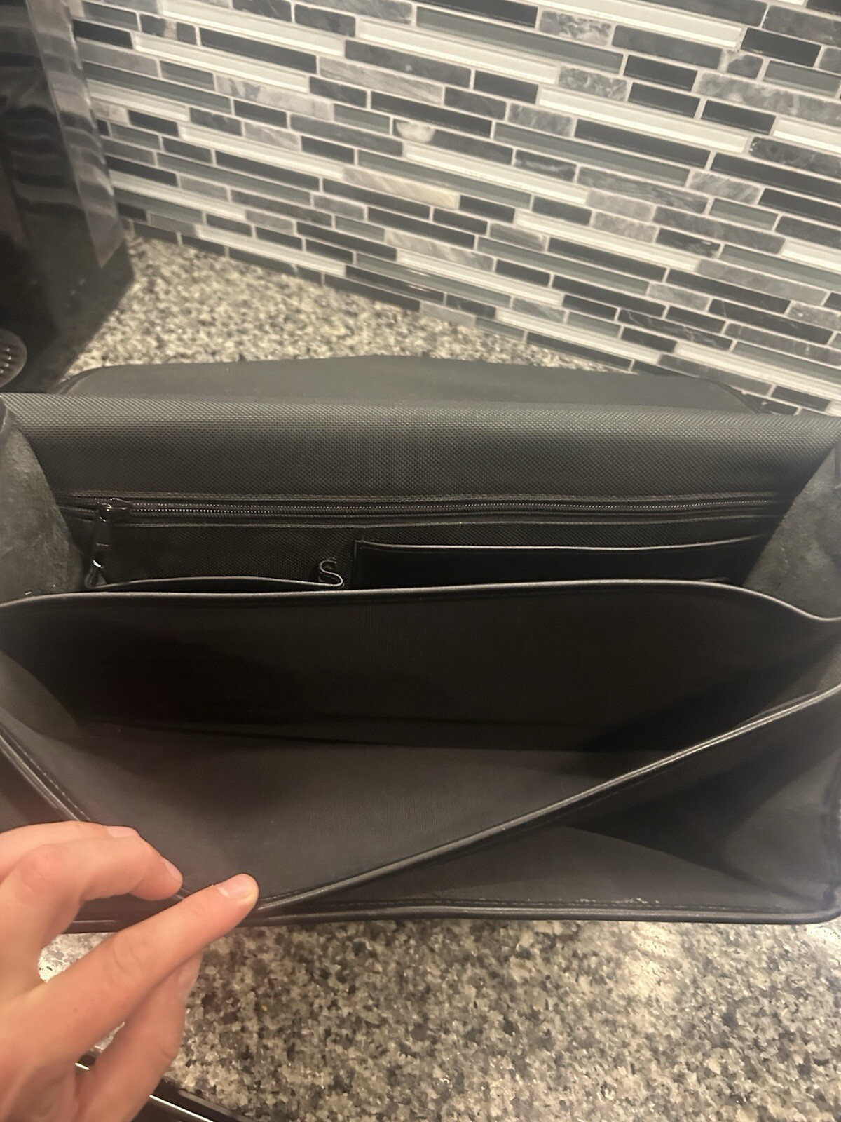 Aston Leather Briefcase Black Messenger, Folio Bag Brass 16x12x4 Made In USA