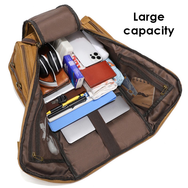 Waxed Canvas Vintage Leather Backpack Camping Hiking Rucksack Packsack Bag