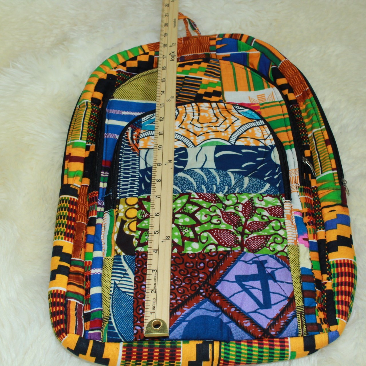 African Print Handmade Lightweight Cotton 3 Section Book Bag Rucksack Backpack