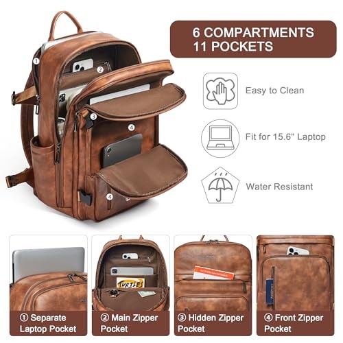 Travel Backpack for Women, Fits 17.0″ Notebook, Stylish Lay-Flat 2-1 Brown