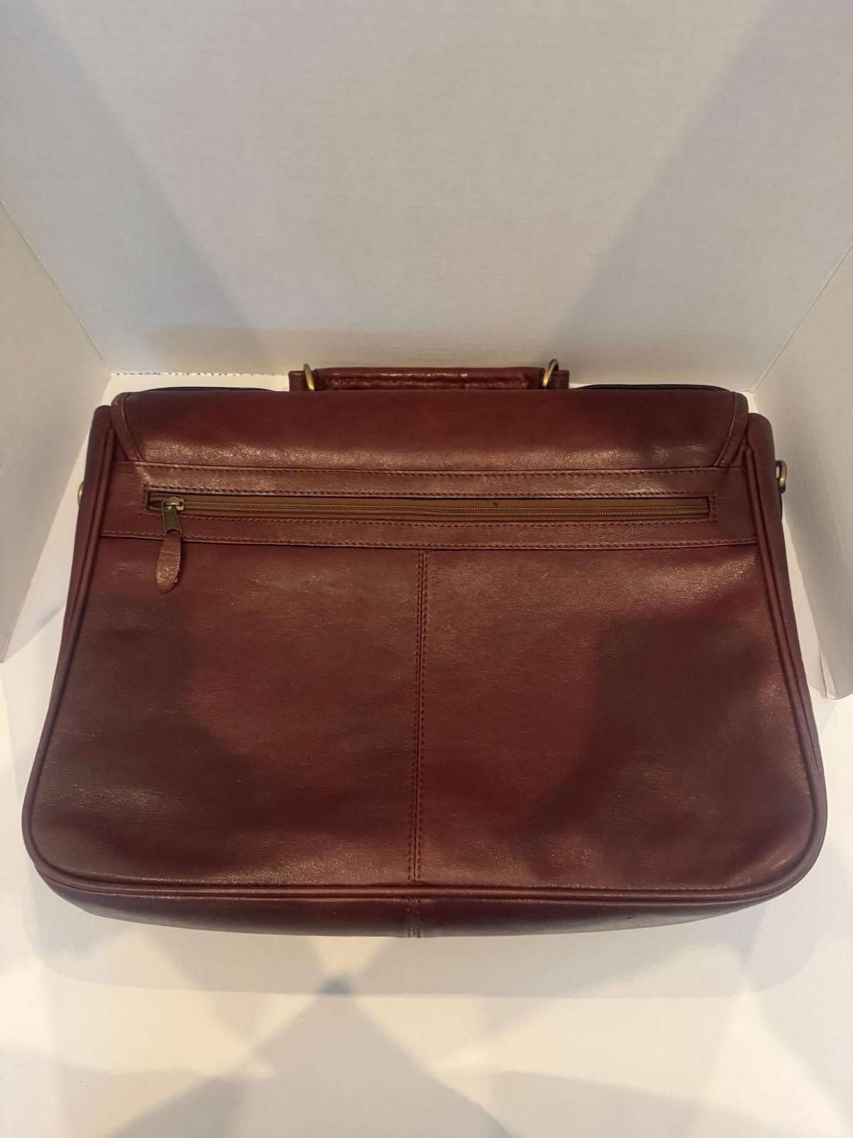 Vintage Burgundy Full‑Grain Leather Briefcase — Brass Hardware