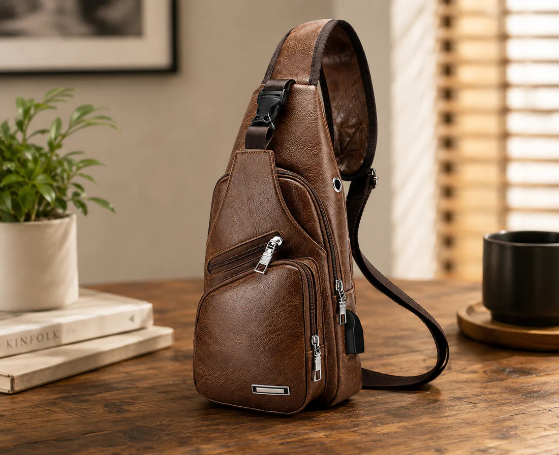 2 Pack Men Sling Bag Crossbody Backpack USB Charging Port Chest Travel Sport Day