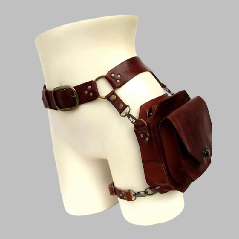 Steampunk Waist Pack PU Leather Waist Bag Motorcycle Thigh Wallet for Women