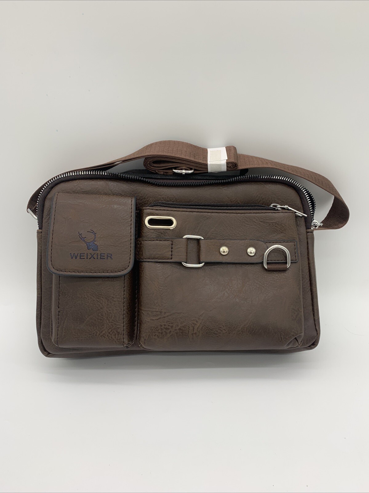 WEIXIER Men’s Shoulder Bag Leather Overnight Travel Handbag (Dark brown)