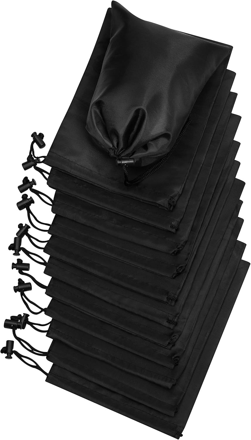Drawstring Pouch with Toggle (6 X 8 Inch – 12 Pack – Black) Nylon Cinch and Ditt