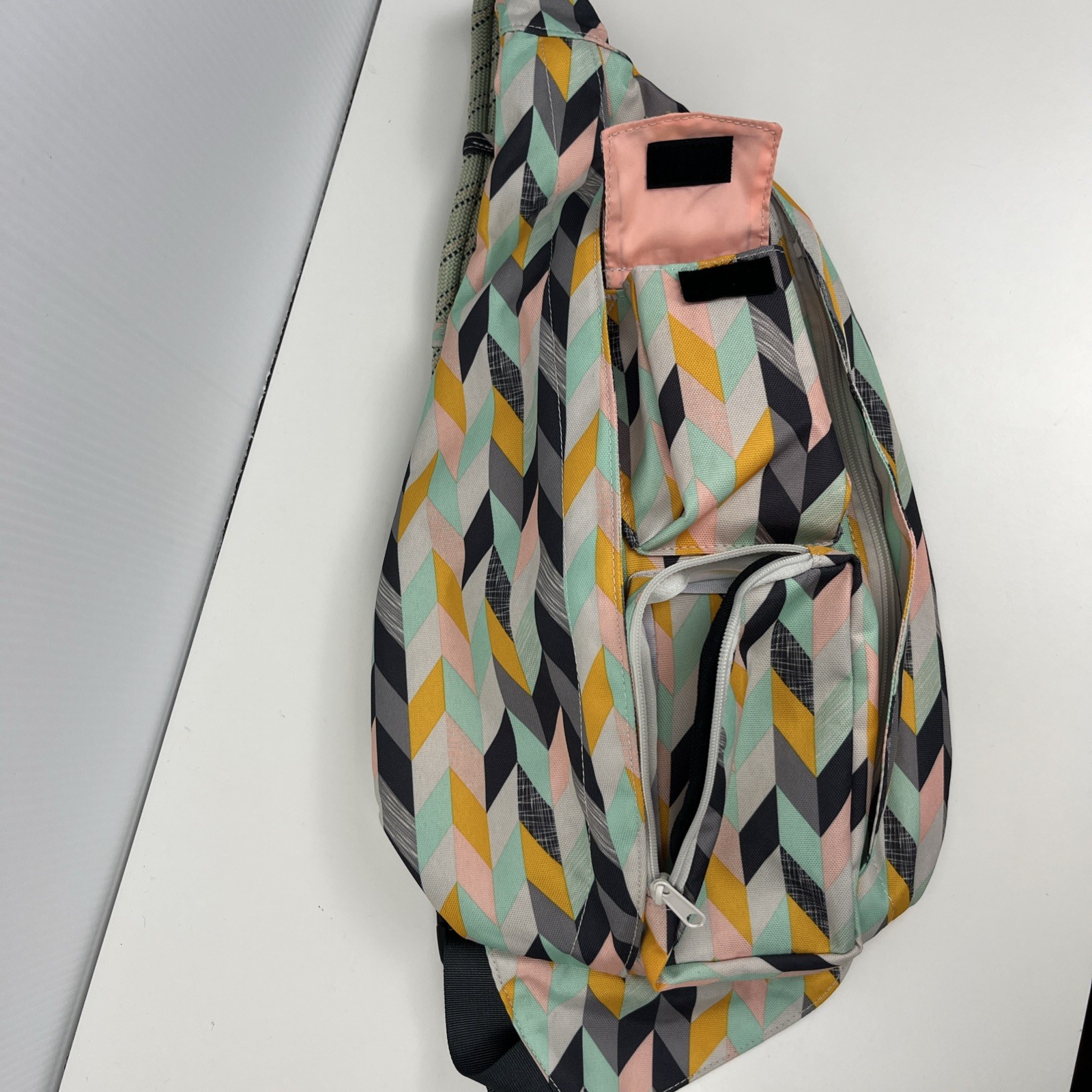 Kavu Mini Rope Sling Pack with Adjustable Shoulder Strap, Chevron Sketch Pastel