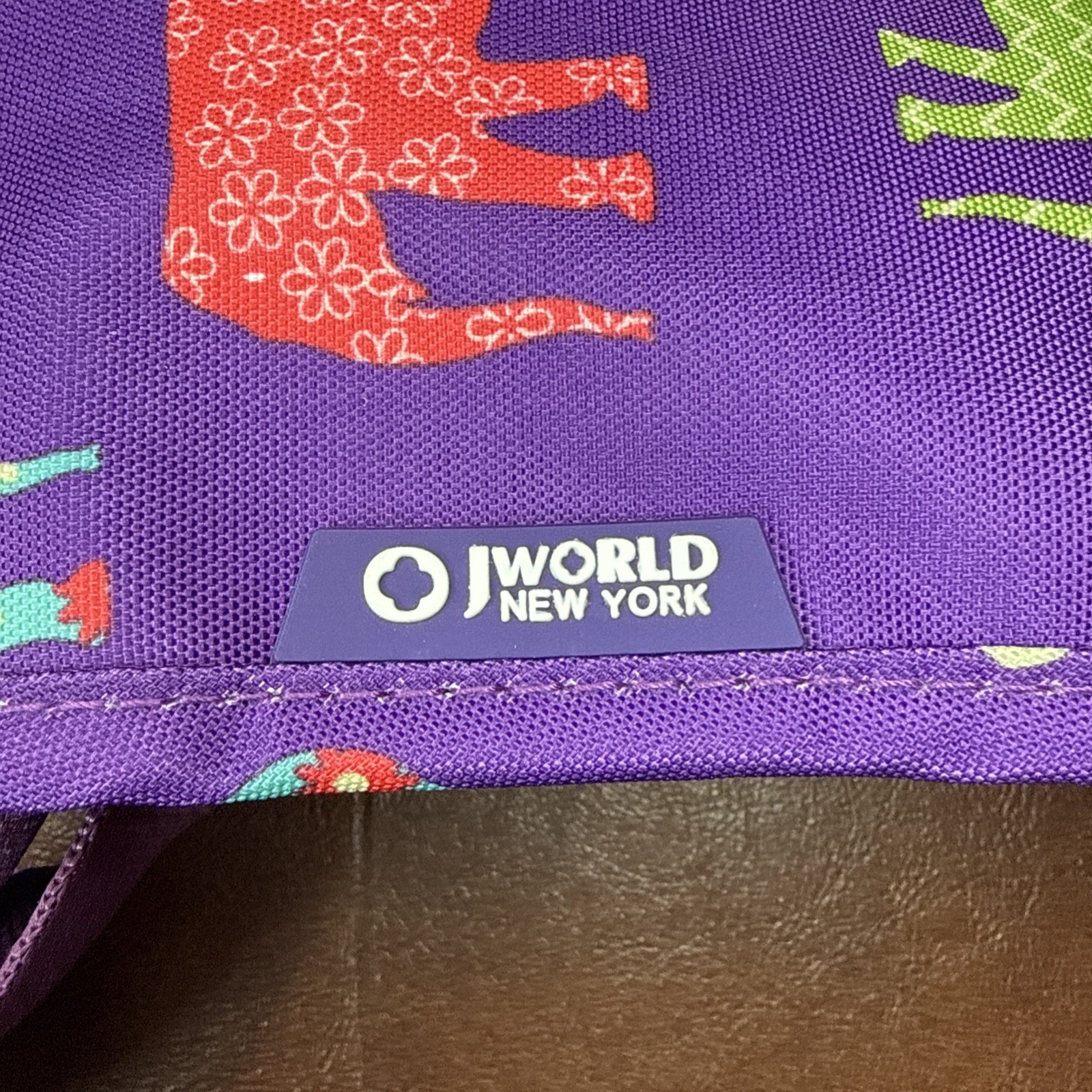 J World New York Canvas Messenger Bag Purple Elephants 14.5”