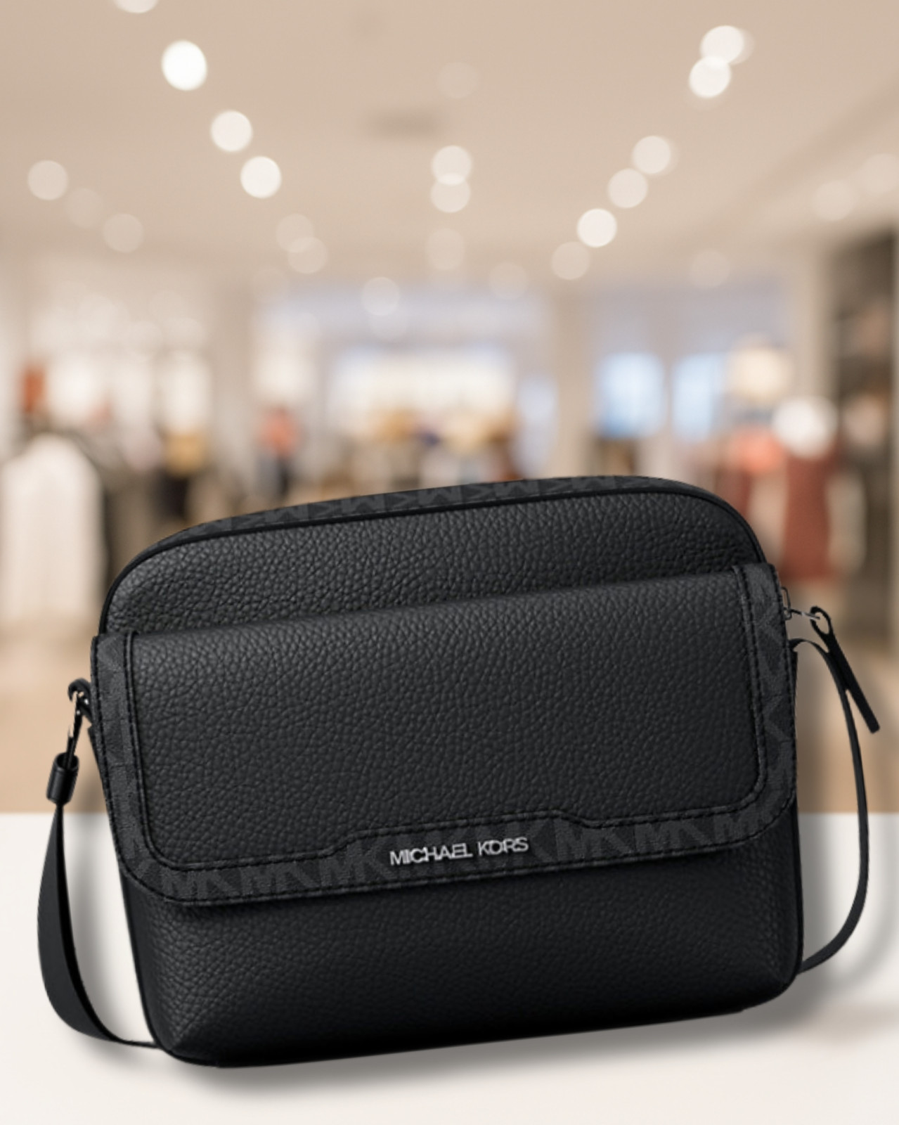 Michael Kors Cooper Men Medium Leather & Logo Flap Camera Crossbody Bag Black