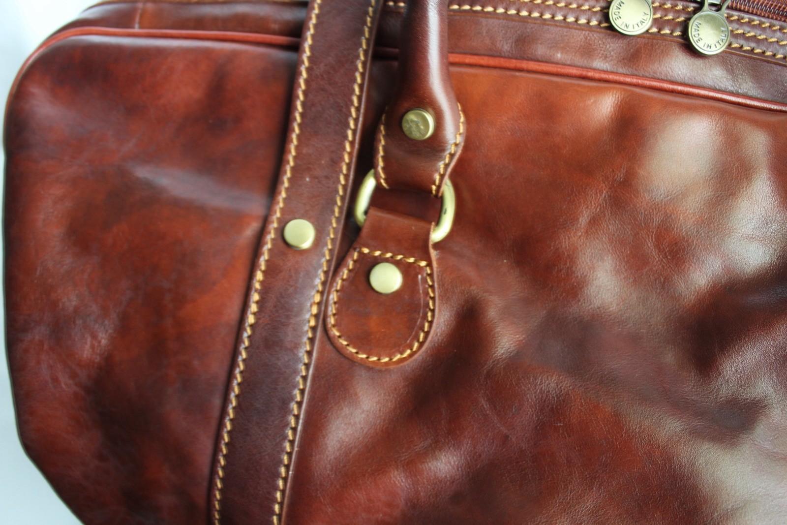Genuine Leather Duffle Bag Brown Made In Italy Travel Bag 21”x10”x10”