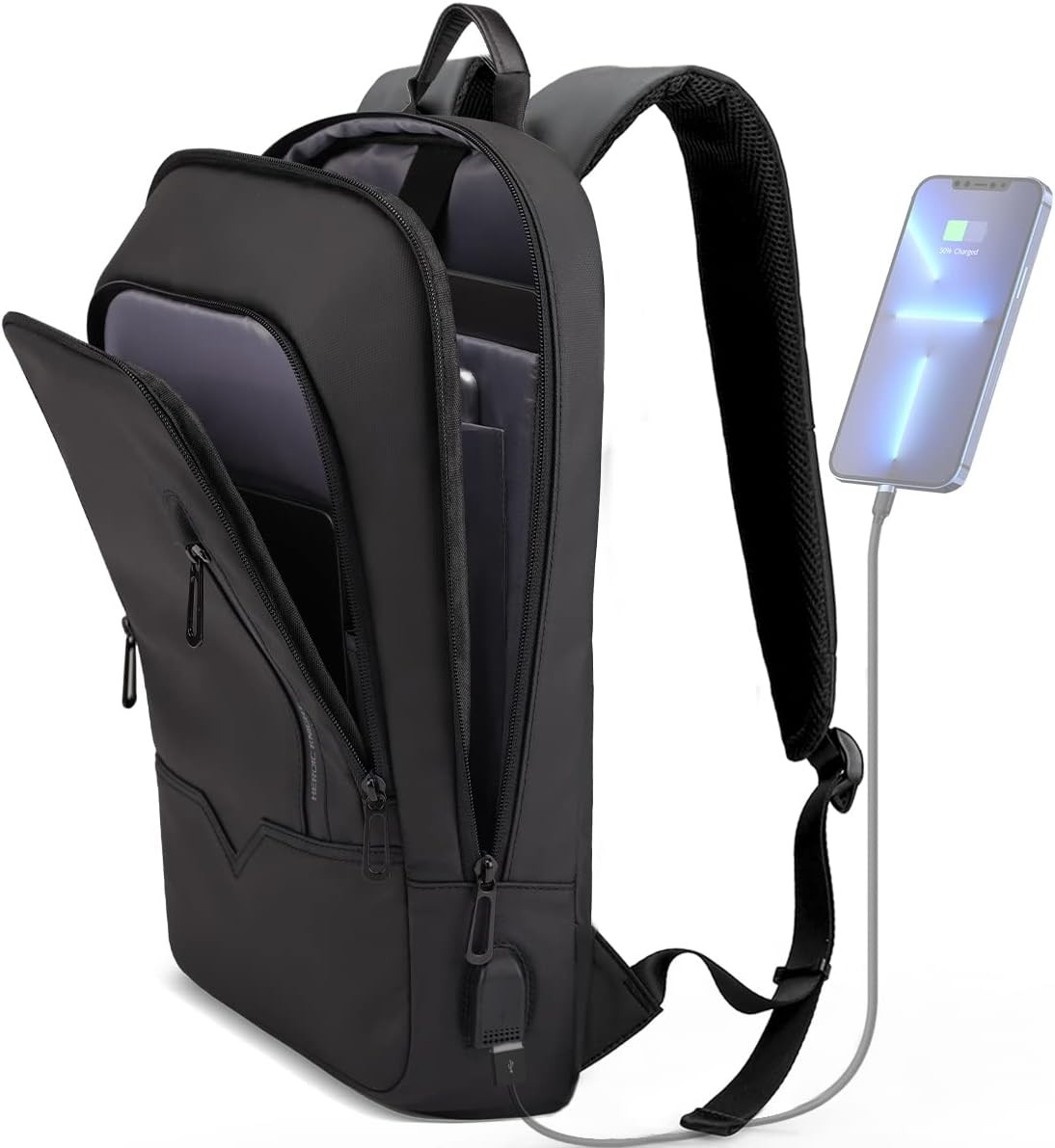 hk Backpack for Men Business Slim Backpack with USB Charger Computer Lightweight