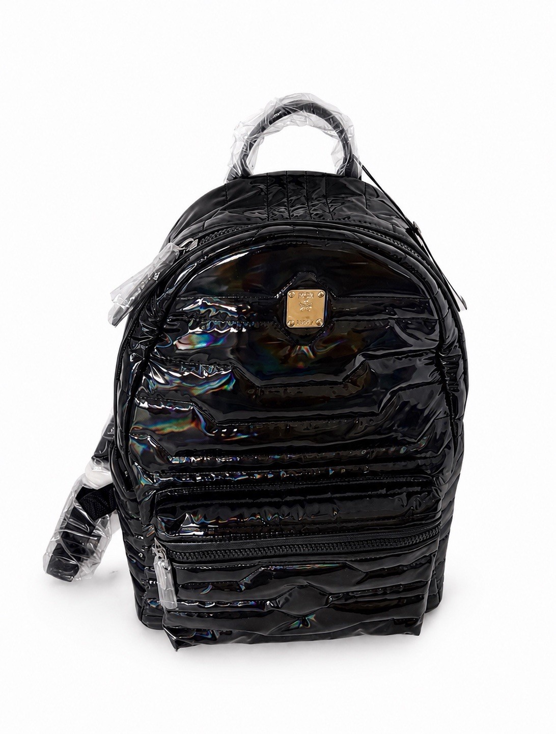 MCM Black Patent Quilted Backpack MMK AAVE19 BK001 NWT Authentic Rare