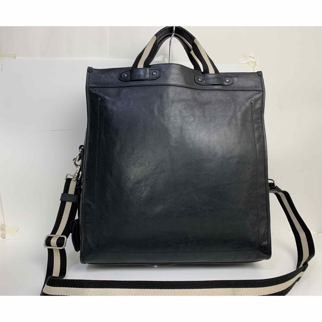 BALLY Leather 2-Way Tote Bag Shoulder Designer Spacious Vintage 39x43x12cm