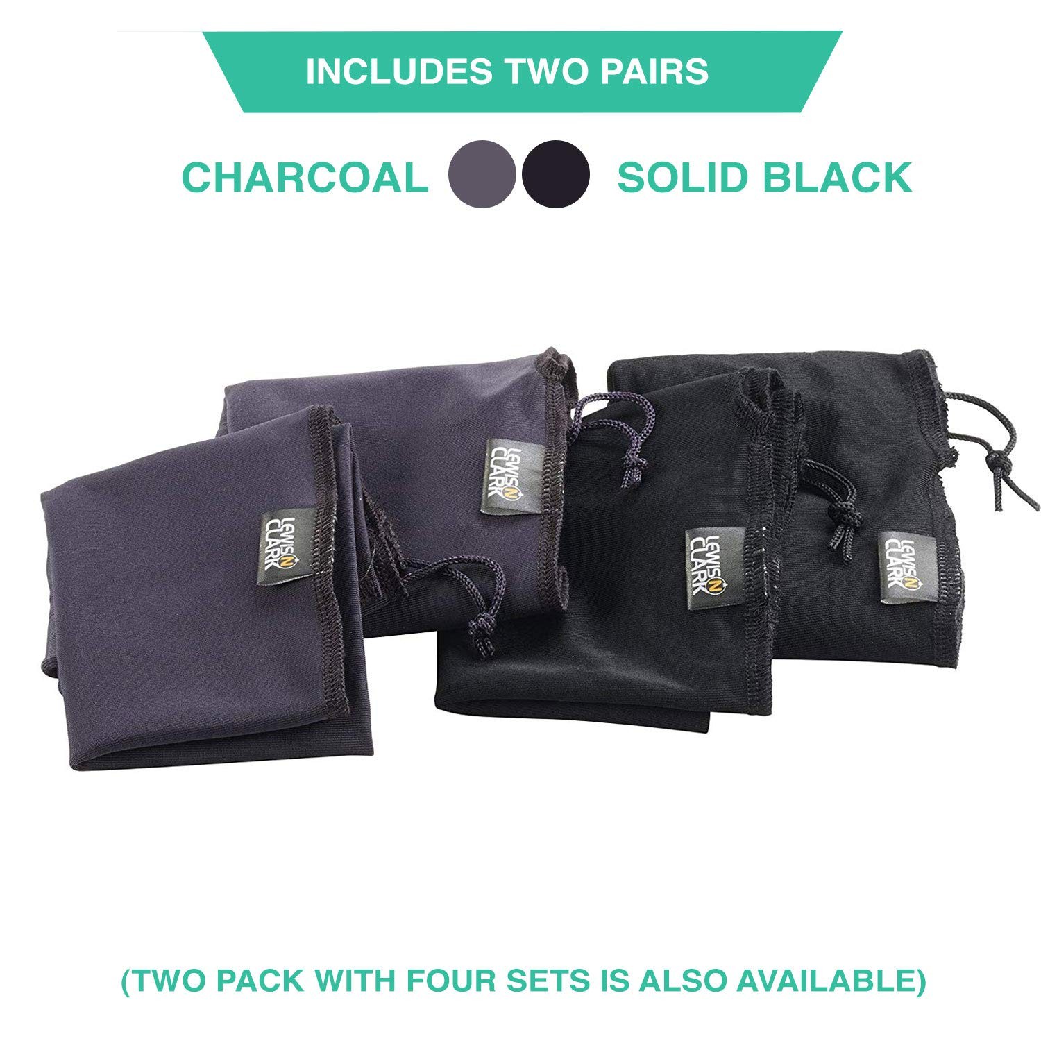 Lewis N. Clark Nylon Drawstring Travel Shoe 1 pack (2 pairs), Charcoal/Black
