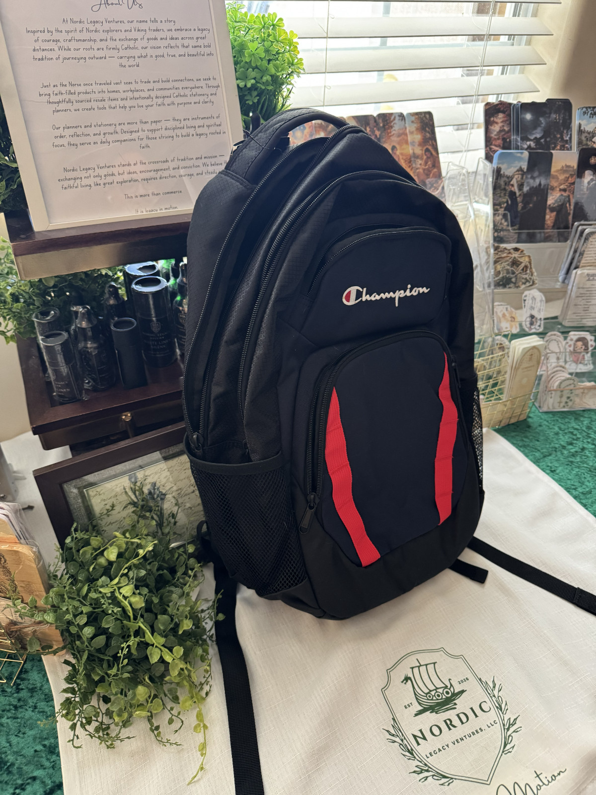 Champion Backpack Black Red Multi Pocket Laptop School Travel Book Bag New