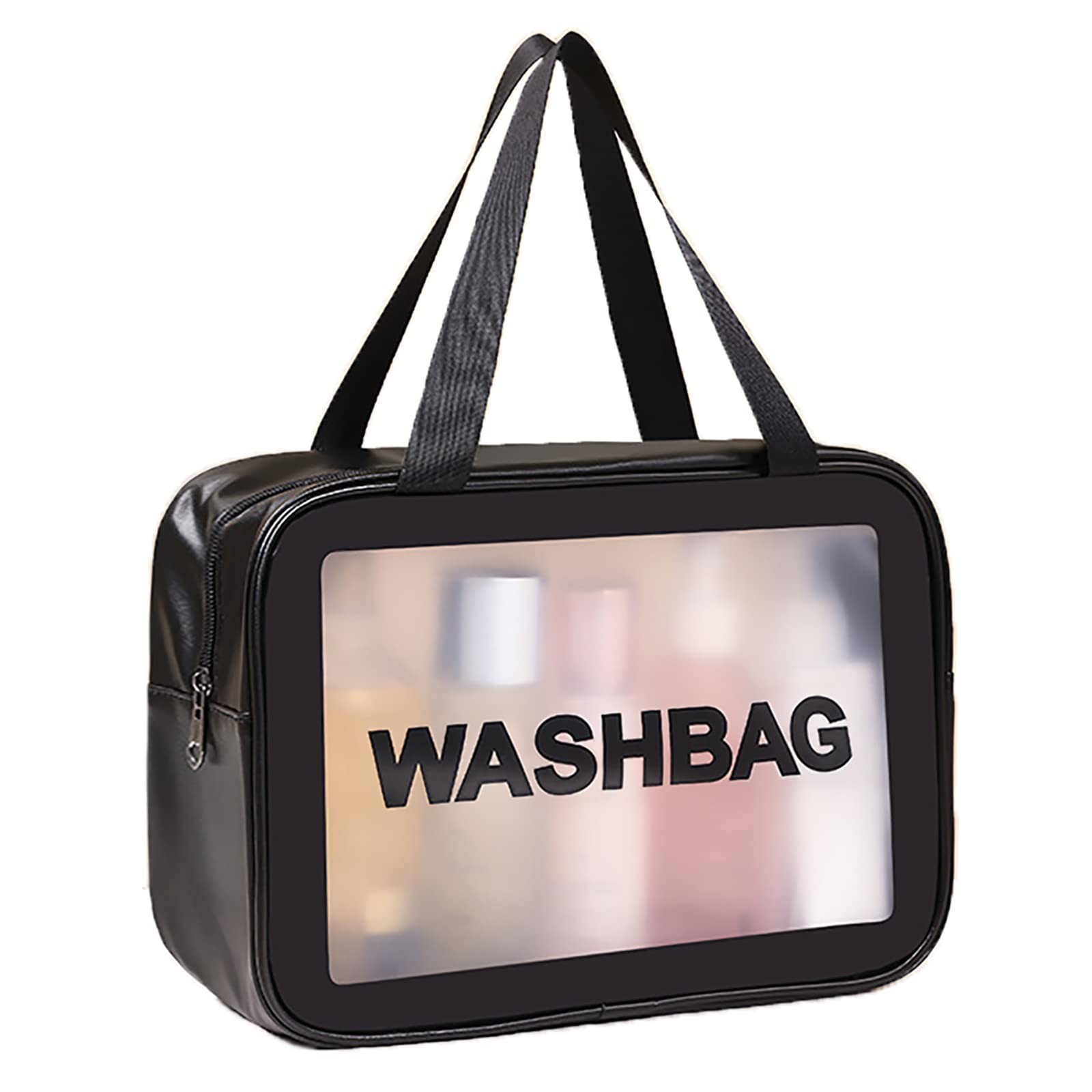 DAPOWER Travel Toiletry Bag for Women and Men, Matte Translucent L, Black