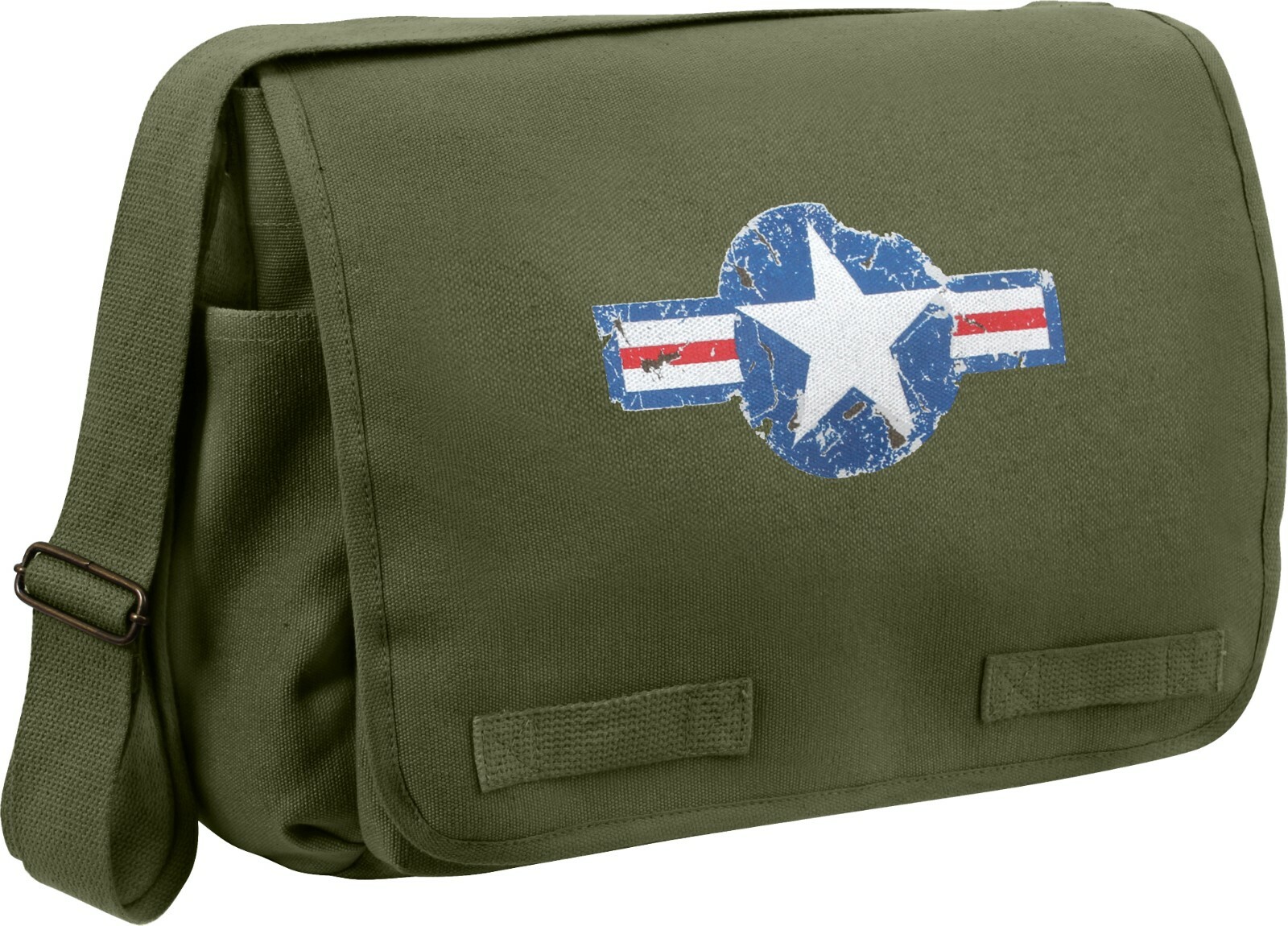 Olive Drab Heavyweight Canvas Classic Messenger Bag with US Air Corp Emblem