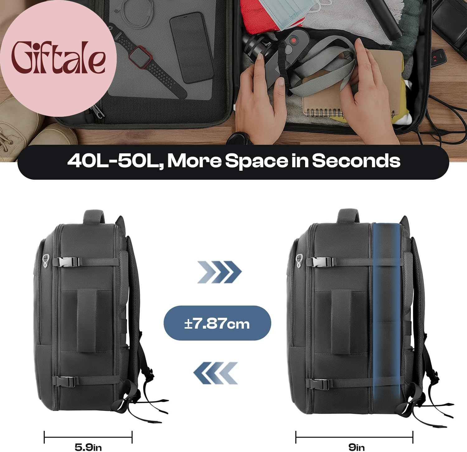 Carry on Backpack for 1-10 Days Trips, Extra Large 40L-50L Travel Backpack TSA A