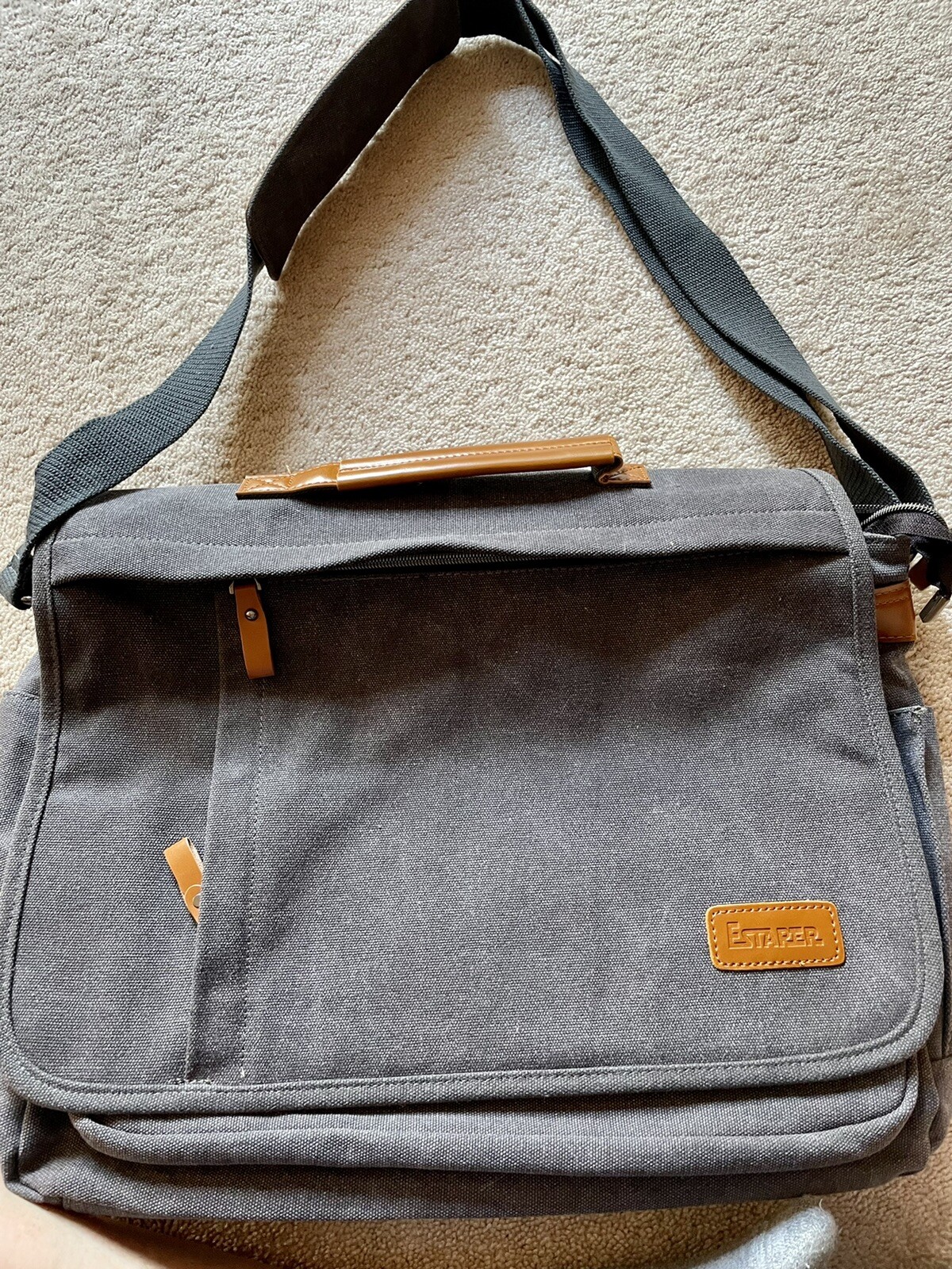 Estates Canvas Leather Laptop Messenger Bag 15.6-17.3in Water Resistant NWT