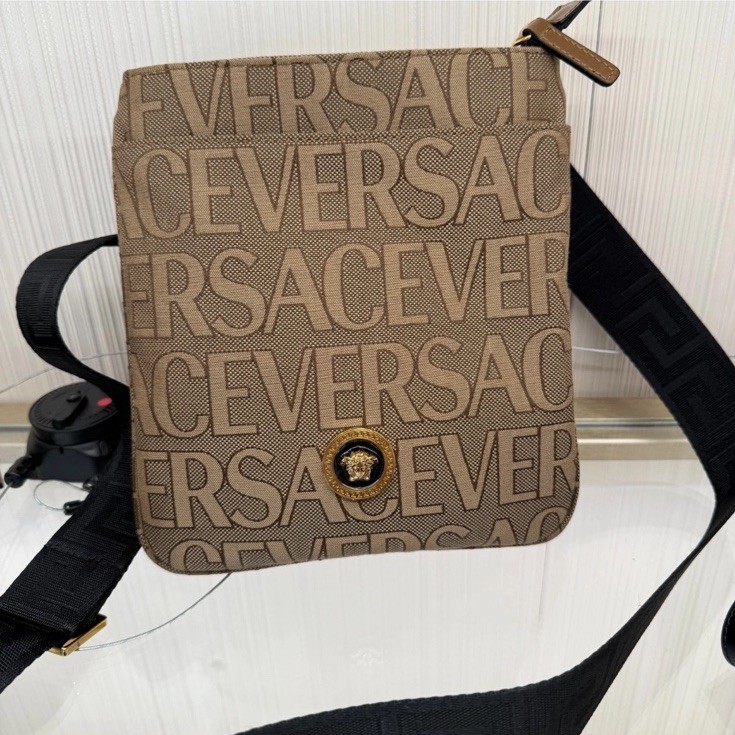 Versace 1020745 La Medusa Canvas Fabric Logo Crossbody All over Bag $850