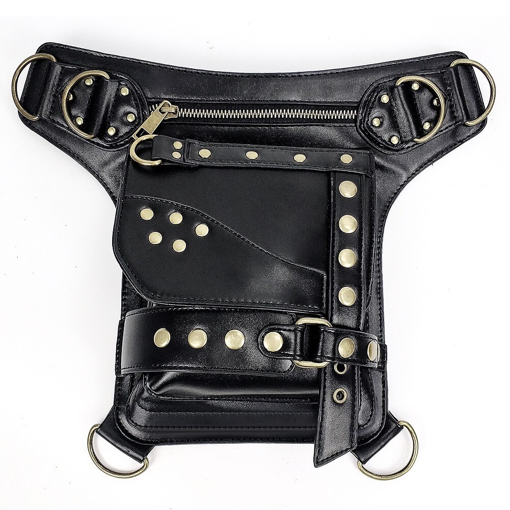 Men Women Gothic Motorcycle Steampunk Leather Crossbody waist Chest Bag Backpack