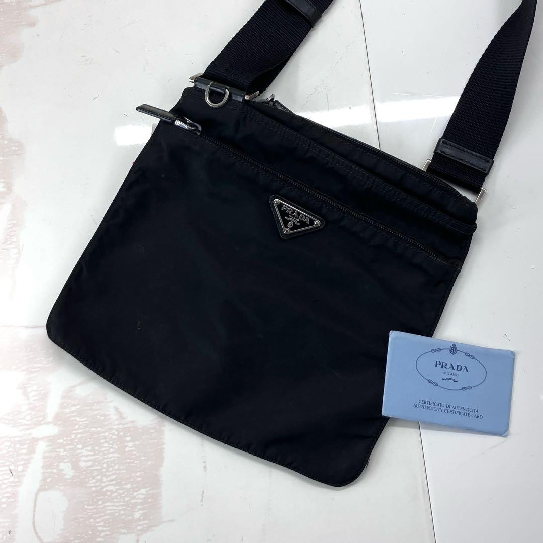 PRADA Nylon Shoulder Bag Crossbody Black Authentic Men Women 22x23cm