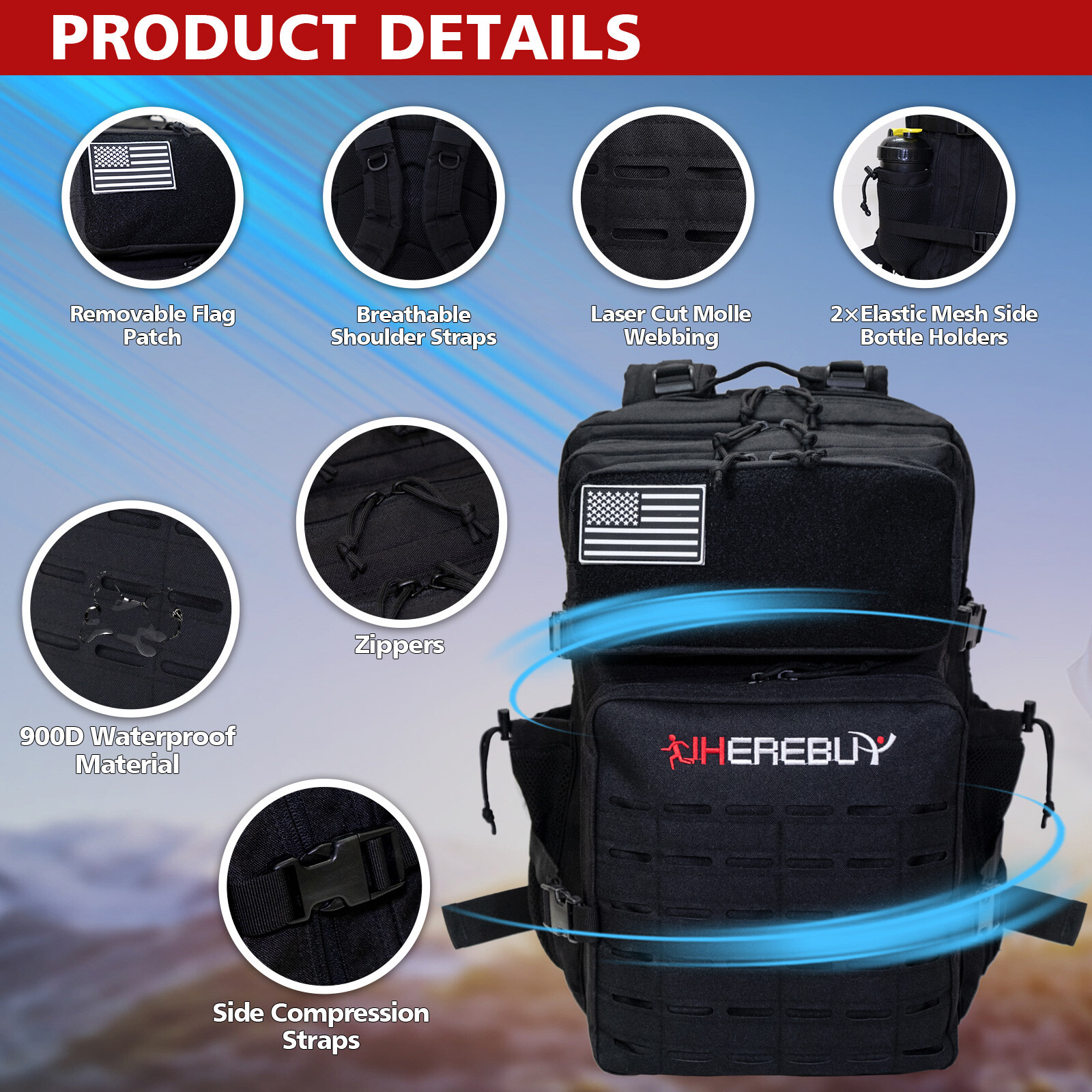 45L Military Tactical Backpacks With Bottle Holder Molle Bag 3 Day Assault Pack