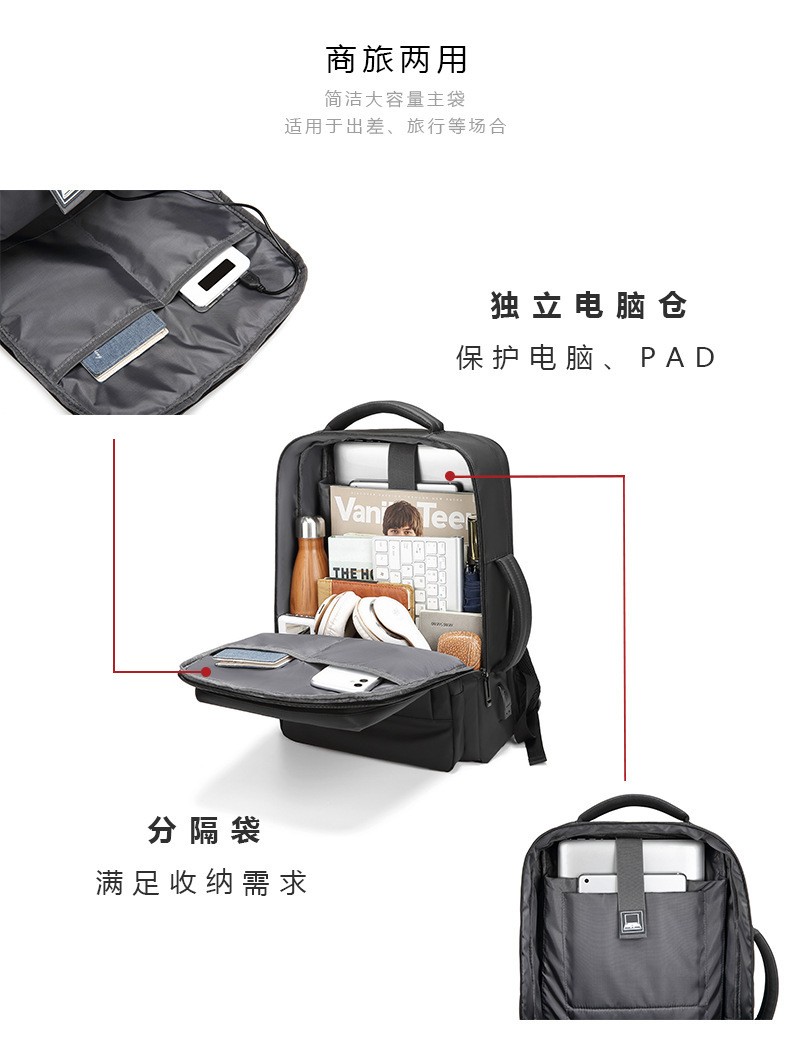 16in Waterproof Business Laptop With USB Port Multi Pocket Travel Work Backpack