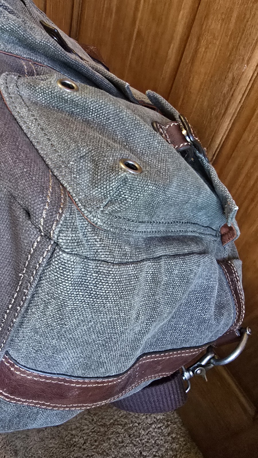 Fossil Canvas Leather Duffle Bag Army Green Adjustable Removeable Strap