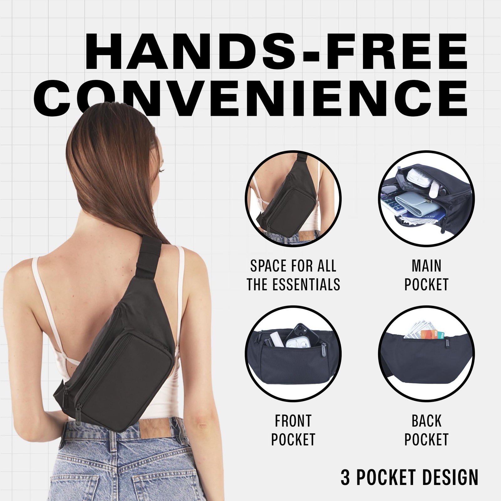 Black Fanny Pack Belt Bag I Mens Packs for One_Size, – Solid