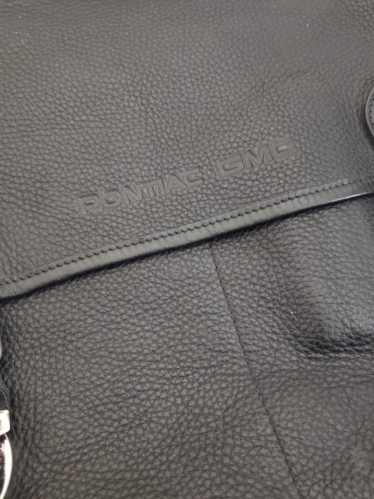 Roots Canada Black Leather Messenger Bag Briefcase Pontiac GMC Logo Beaver Tag