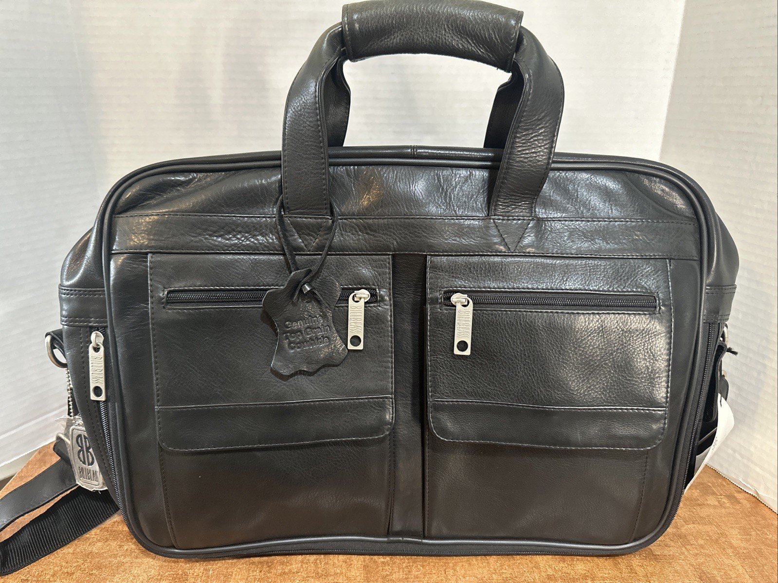 NEW Vintage Bill Blass Black Leather Expandable Briefcase Laptop Bag Satchel