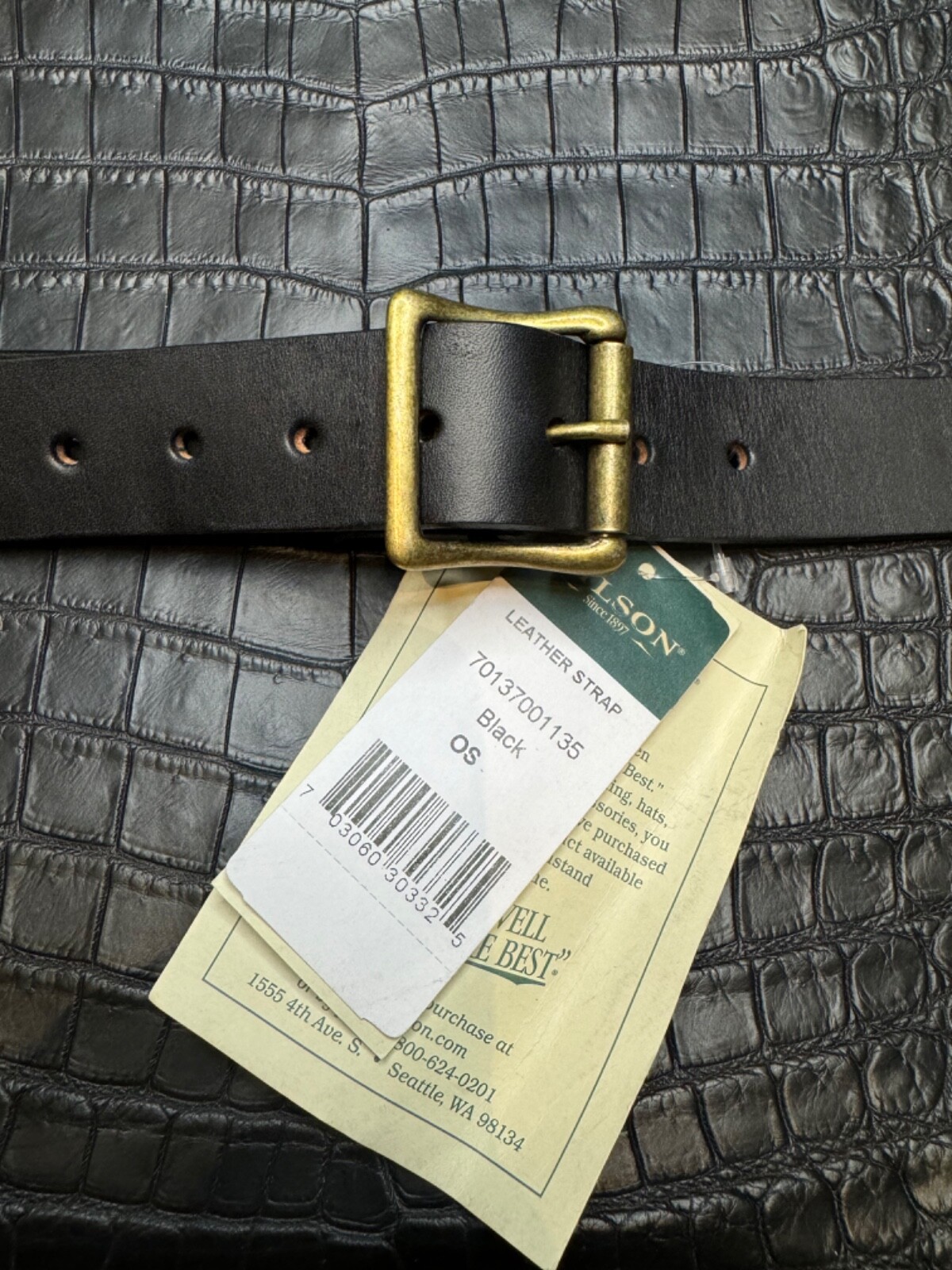 Filson Leather Shoulder Strap MADE IN USA Black Bridle Brass Adjustable Vintage