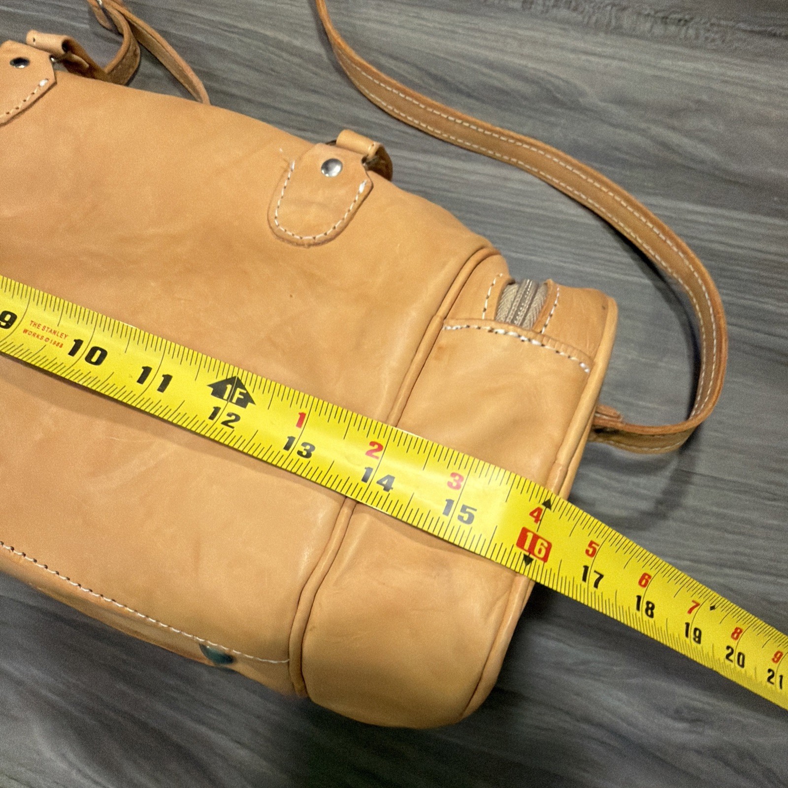 16 inch Handmade Leather Tan Small Duffle Purse Vintage Bag Boho Y2K