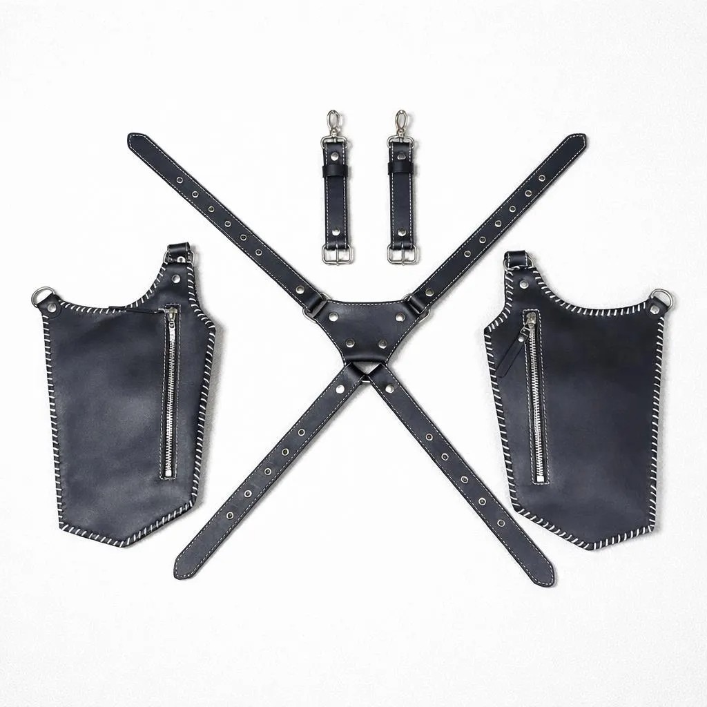Mobile Holster Adjustable Harness with Zippered-Bags, Vintage Shoulder Holster